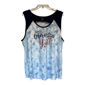 Sable Sky Women's Sz 1X Sleeveless Stretch Blue Tie-Dye Patriotic Theme Tank Top